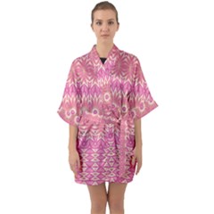 Boho Pink Floral Pattern Half Sleeve Satin Kimono  by SpinnyChairDesigns