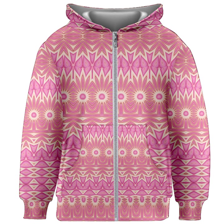 Boho Pink Floral Pattern Kids  Zipper Hoodie Without Drawstring