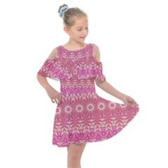 Boho Pink Floral Pattern Kids  Shoulder Cutout Chiffon Dress by SpinnyChairDesigns