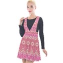 Boho Pink Floral Pattern Plunge Pinafore Velour Dress View1