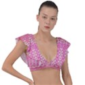 Boho Pink Floral Pattern Plunge Frill Sleeve Bikini Top View1