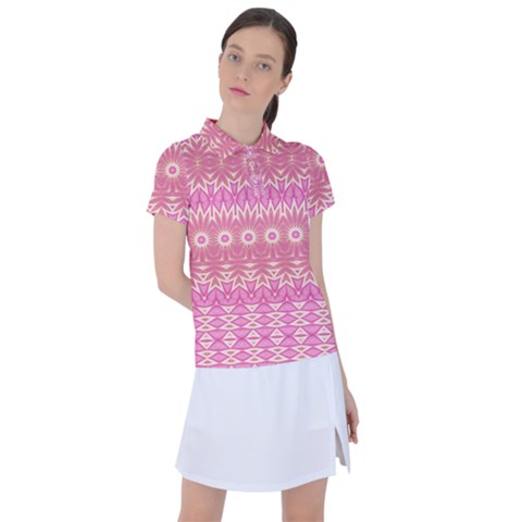 Boho Pink Floral Pattern Women s Polo Tee by SpinnyChairDesigns