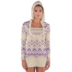 Boho Violet Yellow Long Sleeve Hooded T-shirt by SpinnyChairDesigns