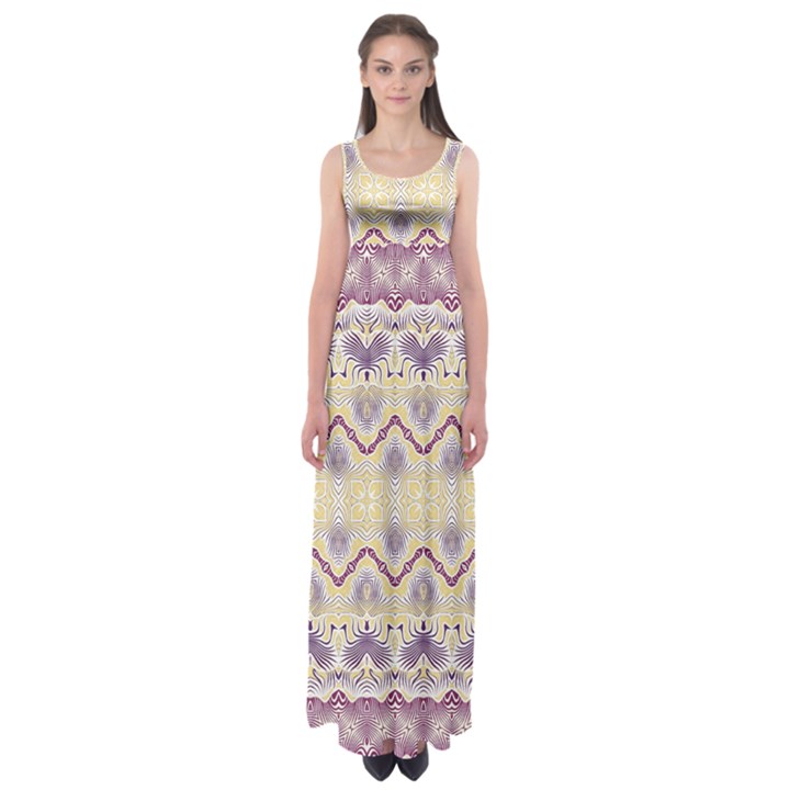 Boho Violet Yellow Empire Waist Maxi Dress