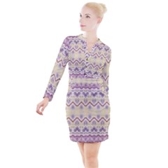 Boho Violet Yellow Button Long Sleeve Dress by SpinnyChairDesigns