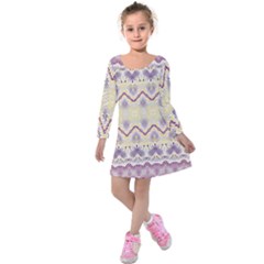 Boho Violet Yellow Kids  Long Sleeve Velvet Dress by SpinnyChairDesigns