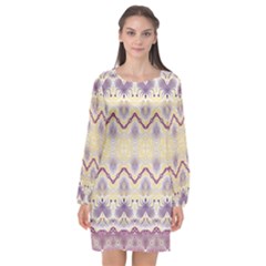 Boho Violet Yellow Long Sleeve Chiffon Shift Dress  by SpinnyChairDesigns