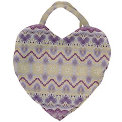 Boho Violet Yellow Giant Heart Shaped Tote by SpinnyChairDesigns