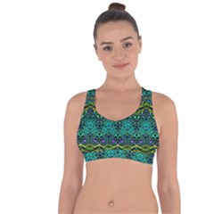 Boho Emerald Green Cross String Back Sports Bra by SpinnyChairDesigns