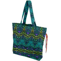 Boho Emerald Green Drawstring Tote Bag by SpinnyChairDesigns