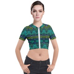 Boho Emerald Green Short Sleeve Cropped Jacket by SpinnyChairDesigns