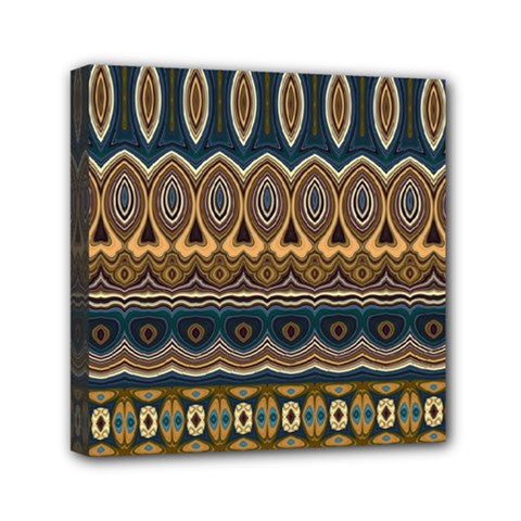 Boho Brown Blue Mini Canvas 6  X 6  (stretched) by SpinnyChairDesigns