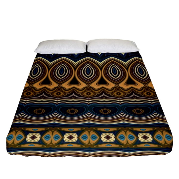 Boho Brown Blue Fitted Sheet (King Size)