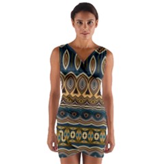 Boho Brown Blue Wrap Front Bodycon Dress by SpinnyChairDesigns