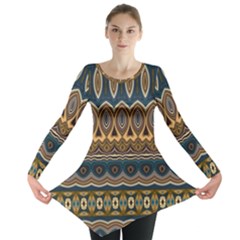 Boho Brown Blue Long Sleeve Tunic  by SpinnyChairDesigns