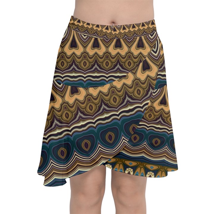 Boho Brown Blue Chiffon Wrap Front Skirt