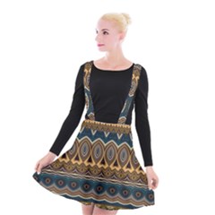 Boho Brown Blue Suspender Skater Skirt by SpinnyChairDesigns