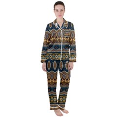 Boho Brown Blue Satin Long Sleeve Pyjamas Set by SpinnyChairDesigns