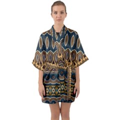 Boho Brown Blue Half Sleeve Satin Kimono  by SpinnyChairDesigns