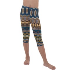 Boho Brown Blue Kids  Lightweight Velour Capri Leggings  by SpinnyChairDesigns