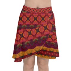 Boho Red Gold Chiffon Wrap Front Skirt by SpinnyChairDesigns