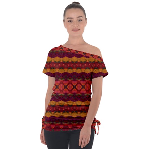 Boho Red Gold Tie-up Tee by SpinnyChairDesigns