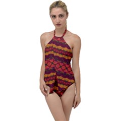 Boho Red Gold Go With The Flow One Piece Swimsuit by SpinnyChairDesigns