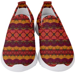 Boho Red Gold Kids  Slip On Sneakers by SpinnyChairDesigns