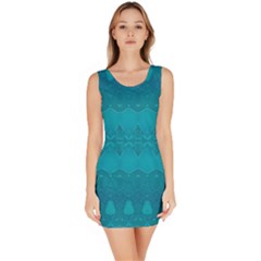 Boho Teal Pattern Bodycon Dress by SpinnyChairDesigns