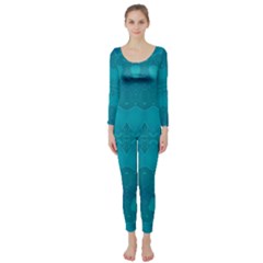 Boho Teal Pattern Long Sleeve Catsuit by SpinnyChairDesigns