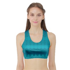 Boho Teal Pattern Sports Bra With Border by SpinnyChairDesigns