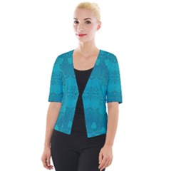 Boho Teal Pattern Cropped Button Cardigan by SpinnyChairDesigns