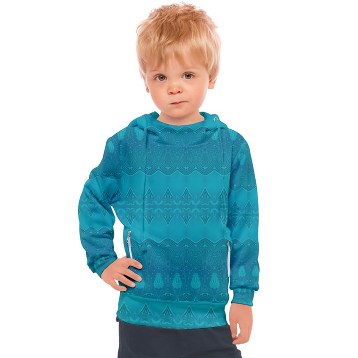 Boho Teal Pattern Kids  Hooded Pullover