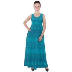 Boho Teal Pattern Empire Waist Velour Maxi Dress by SpinnyChairDesigns