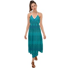 Boho Teal Pattern Halter Tie Back Dress  by SpinnyChairDesigns