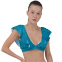 Boho Teal Pattern Plunge Frill Sleeve Bikini Top View1