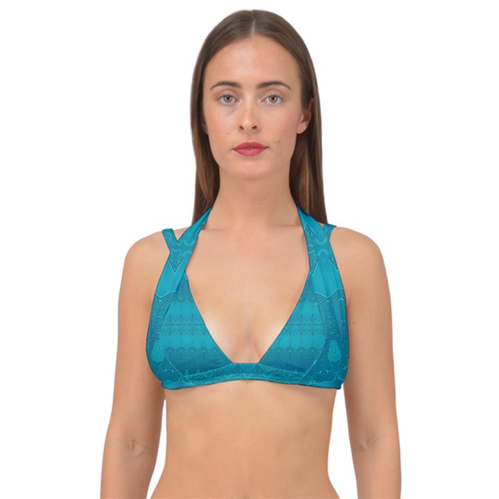 Boho Teal Pattern Double Strap Halter Bikini Top