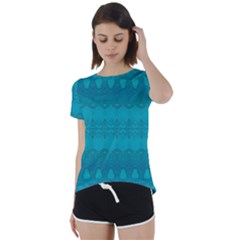 Boho Teal Pattern Short Sleeve Foldover Tee by SpinnyChairDesigns