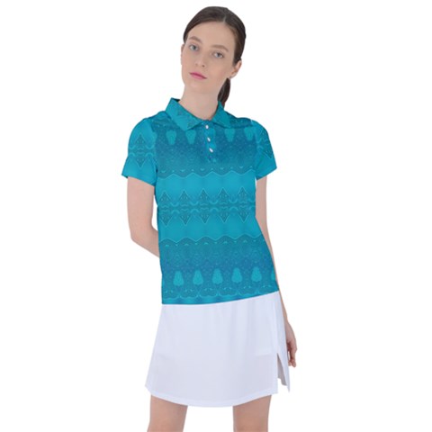 Boho Teal Pattern Women s Polo Tee by SpinnyChairDesigns