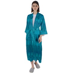 Boho Teal Pattern Maxi Satin Kimono by SpinnyChairDesigns