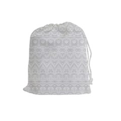 Boho White Wedding Lace Pattern Drawstring Pouch (large) by SpinnyChairDesigns