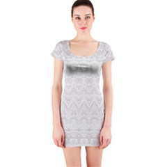 Boho White Wedding Lace Pattern Short Sleeve Bodycon Dress by SpinnyChairDesigns