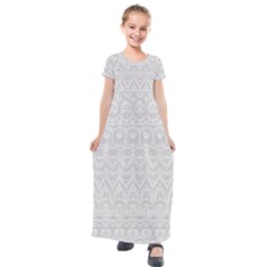 Boho White Wedding Lace Pattern Kids  Short Sleeve Maxi Dress by SpinnyChairDesigns