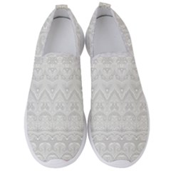 Boho White Wedding Lace Pattern Men s Slip On Sneakers by SpinnyChairDesigns