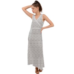 Boho White Wedding Lace Pattern V-neck Chiffon Maxi Dress by SpinnyChairDesigns