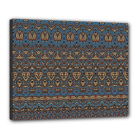 Boho Blue Gold Pattern Canvas 20  X 16  (stretched) by SpinnyChairDesigns