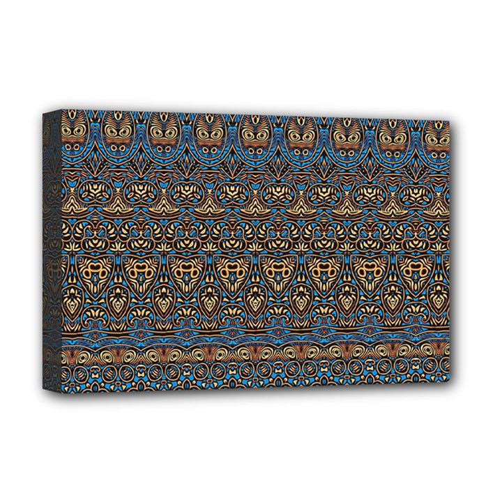 Boho Blue Gold Pattern Deluxe Canvas 18  x 12  (Stretched)