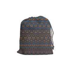 Boho Blue Gold Pattern Drawstring Pouch (medium) by SpinnyChairDesigns