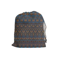 Boho Blue Gold Pattern Drawstring Pouch (large) by SpinnyChairDesigns