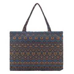 Boho Blue Gold Pattern Medium Tote Bag by SpinnyChairDesigns